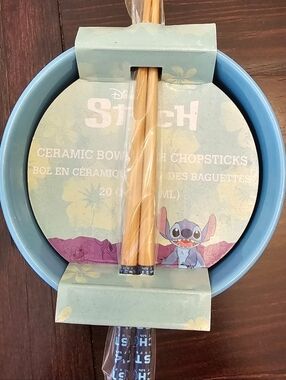 Disney Light Blue Stitch Ceramic Bowl with Chopsticks